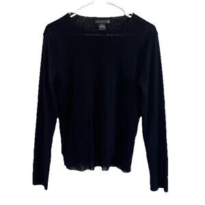 Babette Small Semi Sheer Black Nylon 2 Layered Top Long Sleeve Pullover Ae21